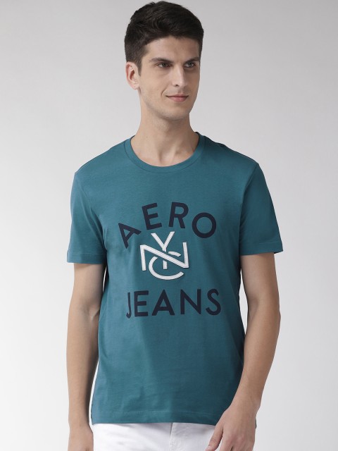 

Aeropostale Men Teal Blue & White Printed Round Neck T-shirt