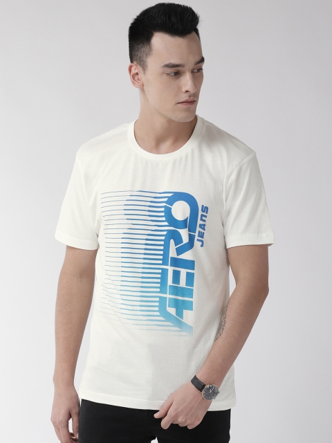 

Aeropostale Men Off-White & Blue Printed Round Neck T-shirt