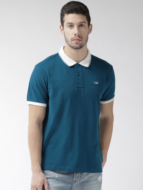 

Aeropostale Men Teal Blue Solid Polo Collar T-shirt