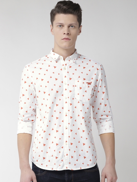 

Aeropostale Men White & Rust Orange Regular Fit Printed Casual Shirt