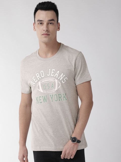 

Aeropostale Men Grey Melange & White Printed Round Neck T-shirt