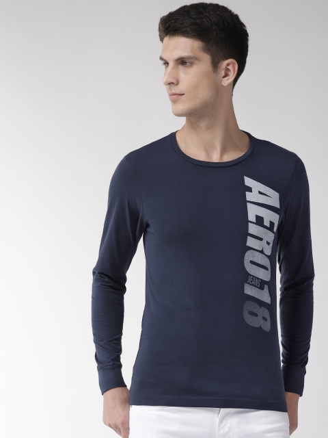 

Aeropostale Men Navy Blue & Grey Printed Round Neck T-shirt