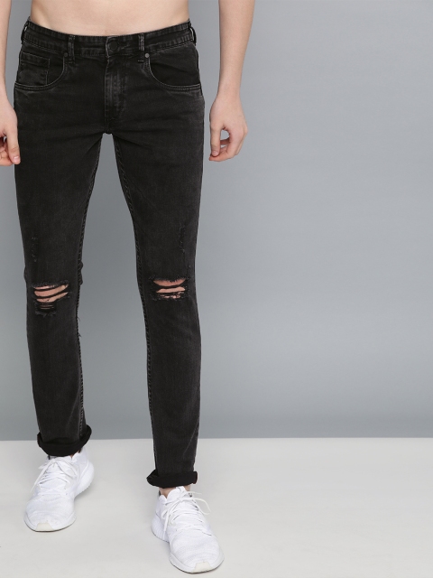 

HERE&NOW Men Black Skinny Fit Mid-Rise Mildly Distressed Stretchable Jeans