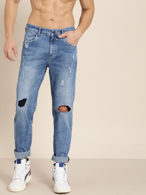

Moda Rapido Men Blue Slim Fit Mid-Rise Slash Knee Low Distressed Stretchable Jeans