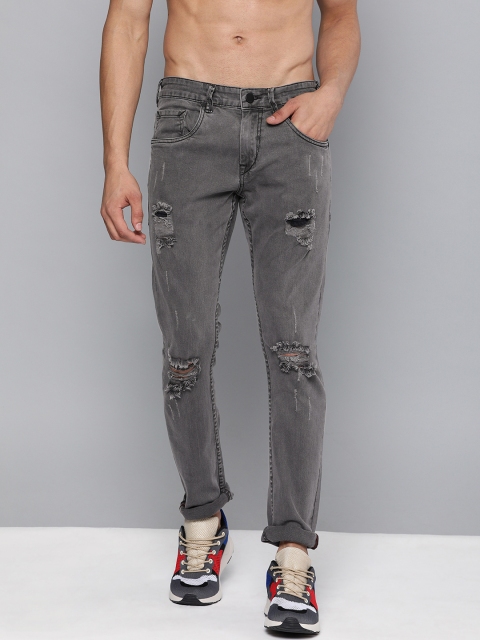 

HERE&NOW Men Grey Skinny Fit Low-Rise Highly Distressed Stretchable Jeans