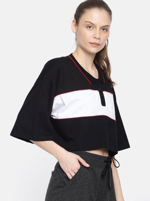 

HRX by Hrithik Roshan Women Black & White Colourblocked Crop Top