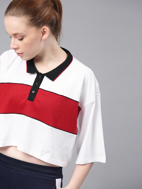 

HRX by Hrithik Roshan Women White & Red Colourblocked Boxy Top