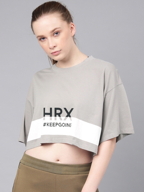 

HRX by Hrithik Roshan Women Grey Printed Boxy Top