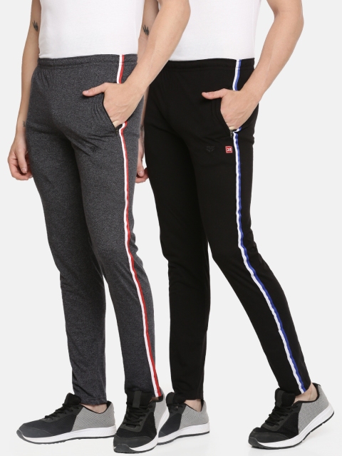 

Sports52 wear Charcoal Grey & Black Men Pack of 2 Solid Straight Fit Track Pants