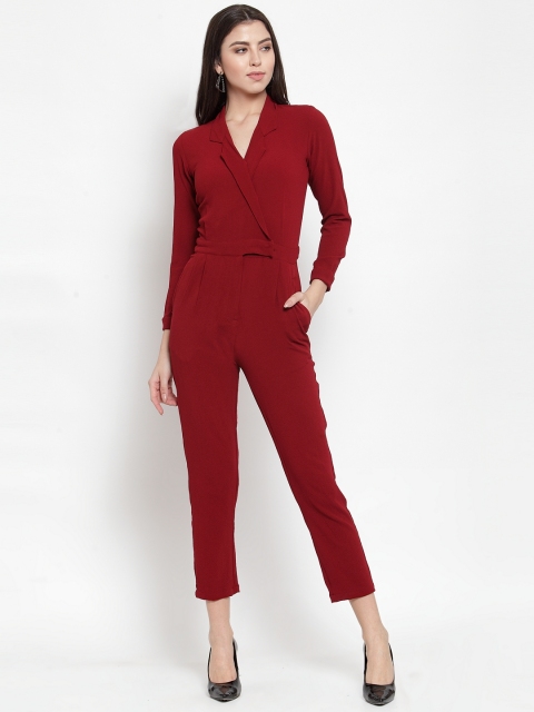 

Magnetic Designs Women Maroon Solid Jacket Style Basic Cropped Jumpsuit