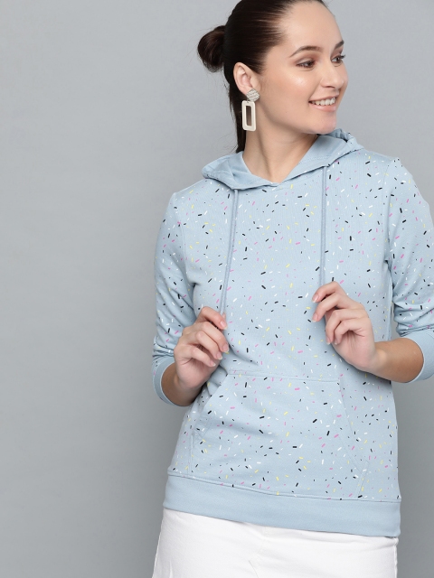 

HERE&NOW Women Blue & Pink Printed Hooded Sweatshirt
