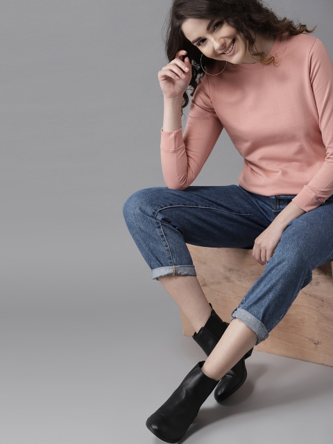 Women Dusty Pink Solid Sweatshirt