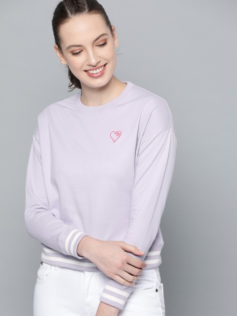 

HERE&NOW Women Lavender Solid Sweatshirt