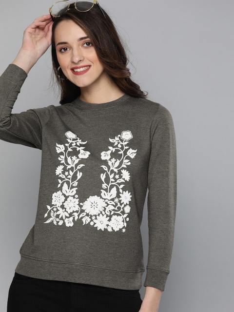 

HERE&NOW Women Charcoal Grey Printed Sweatshirt
