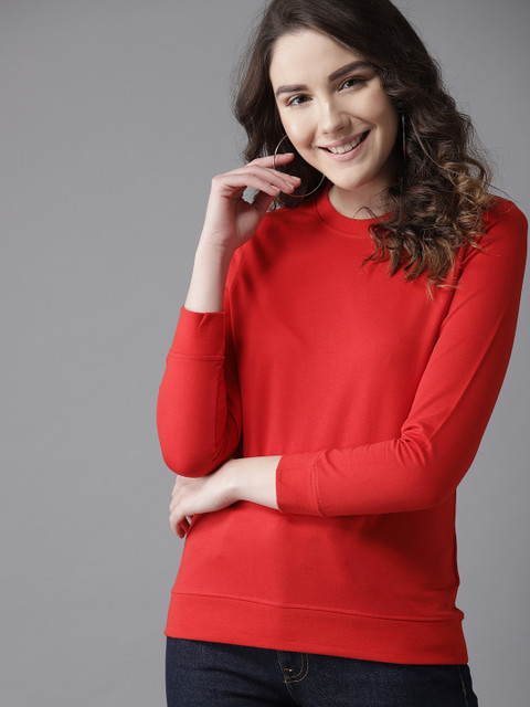 

HERE&NOW Women Red Solid Sweatshirt