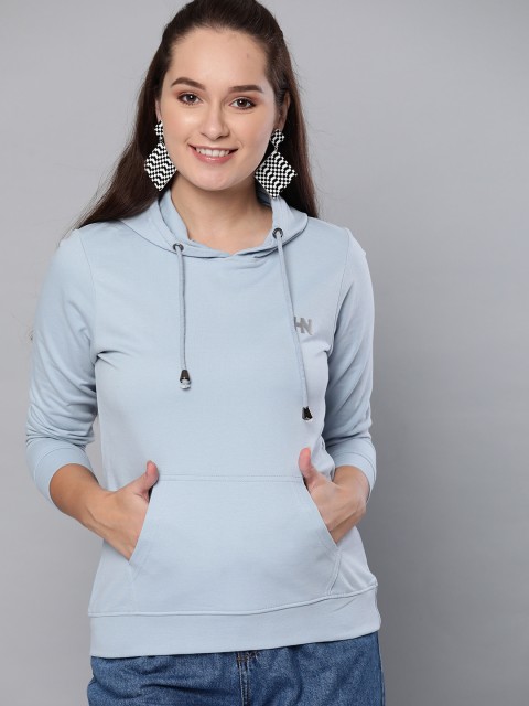 

HERE&NOW Women Blue Solid Hooded Sweatshirt
