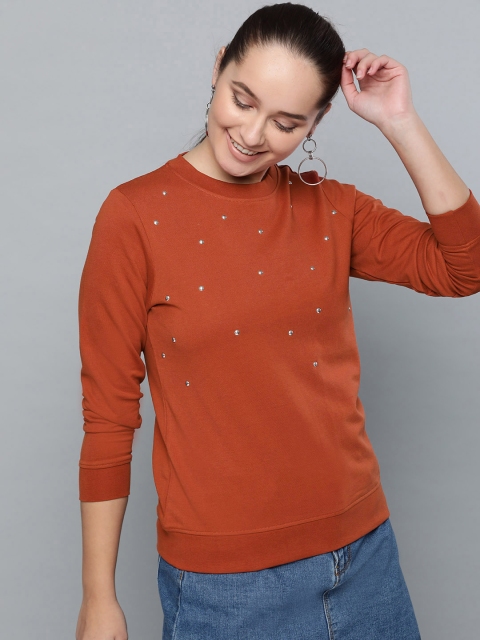 

HERE&NOW Women Rust Brown Embellished Sweatshirt