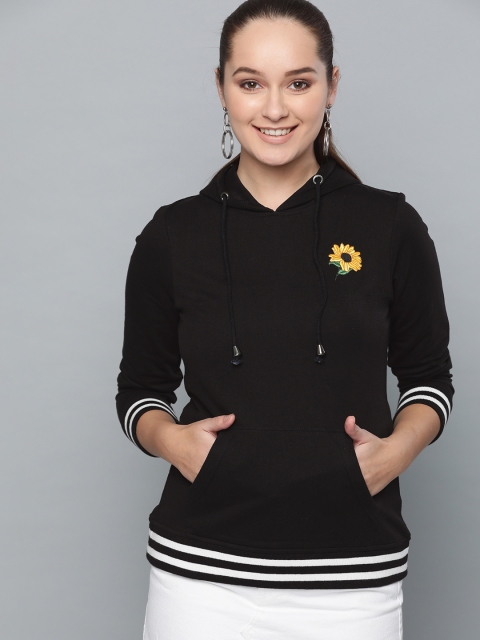 

HERE&NOW Women Black Solid Hooded Sweatshirt