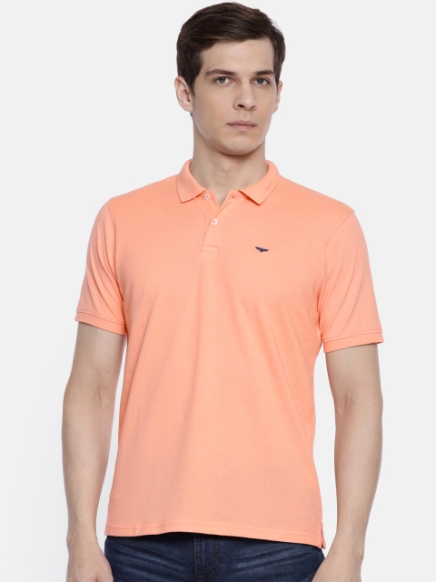 

Park Avenue Men Coral Orange Solid Polo Collar T-shirt