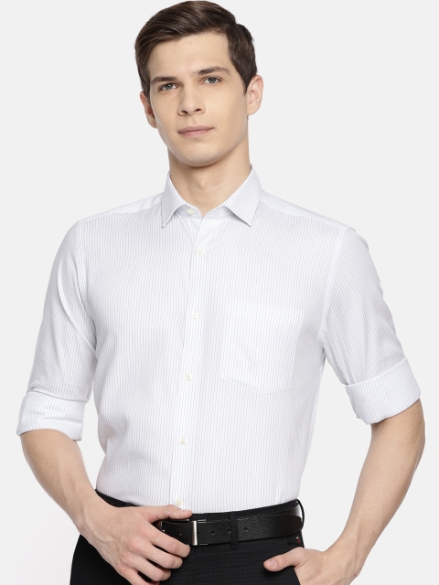 

Park Avenue Men White & Blue Regular Fit Striped Formal Shirt