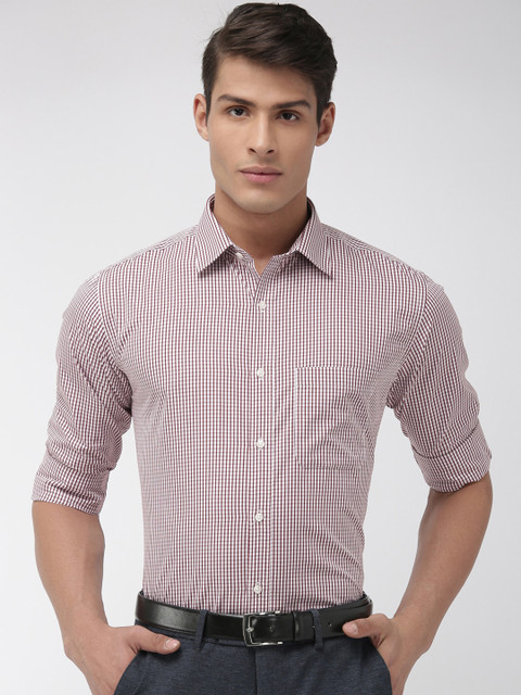 

Raymond Men White & Maroon Slim Fit Checked Formal Shirt