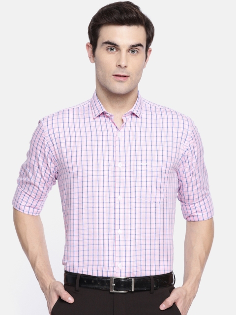 

Park Avenue Men Pink & Navy Blue Slim Fit Checked Formal Shirt