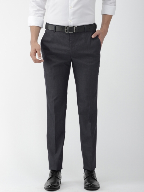 

Raymond Men Teal Blue & Black Slim Fit Checked Formal Trousers