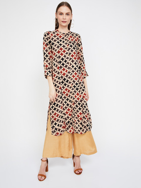 

Melange by Lifestyle Women Beige & Black Printed Straight Kurta