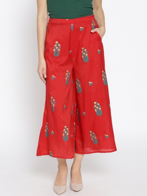 

Moda Rapido Women Red & Green Printed Wide Leg Cropped Palazzos