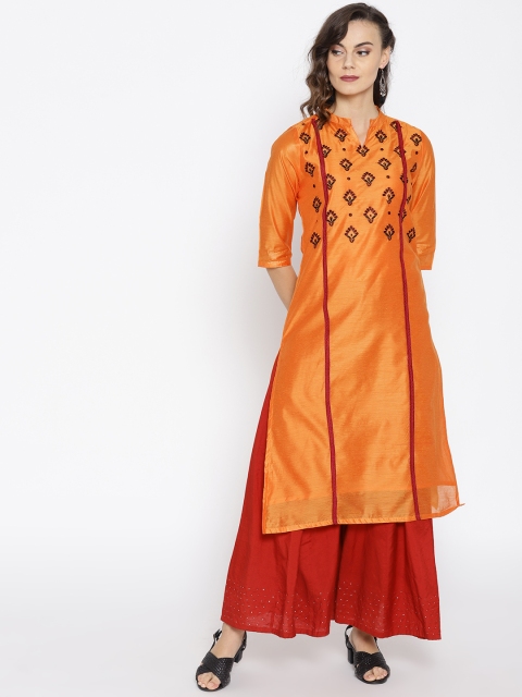 

Moda Rapido Women Orange Yoke Design Straight Kurta