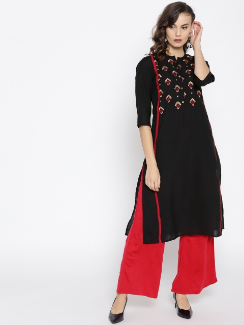 

Moda Rapido Women Black Yoke Design Straight Kurta