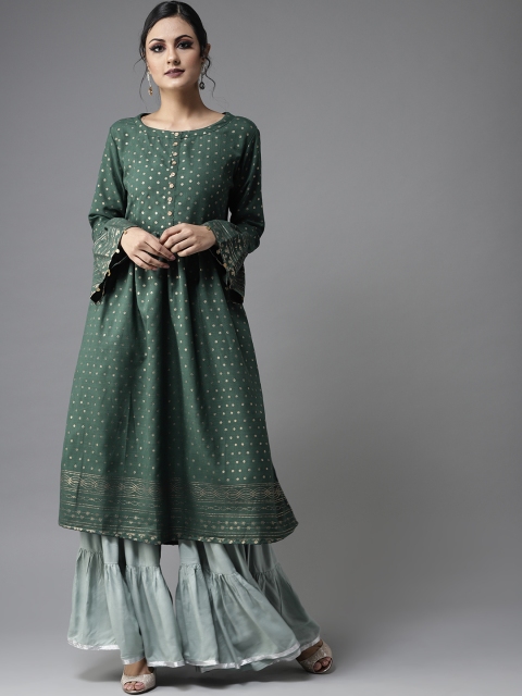 

Moda Rapido Women Green & Golden Printed Anarkali Kurta