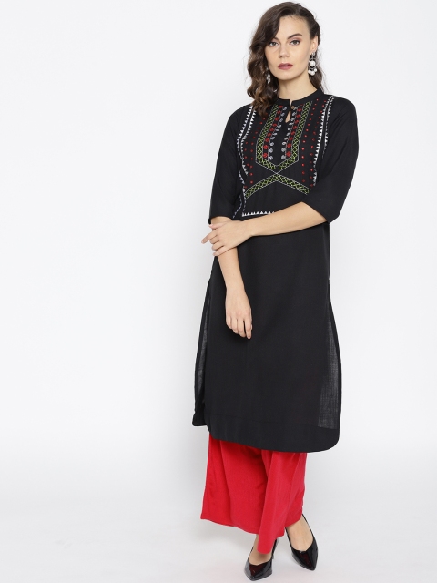 

Moda Rapido Women Black & Green Yoke Design Straight Kurta
