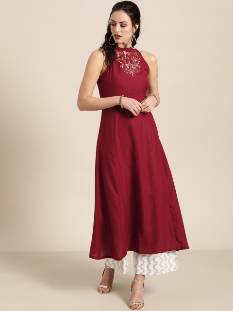 

Moda Rapido Women Maroon Yoke Design A-Line Kurta