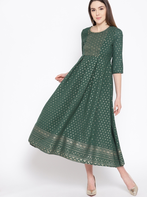 

Moda Rapido Women Printed Green Fit and Flare Dress