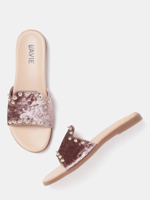 

Lavie Women Mauve Velvet Finish Solid Open Toe Flats