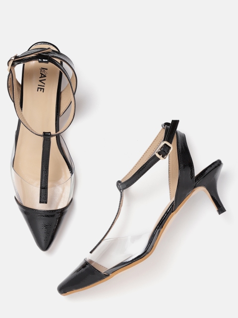 

Lavie Women Black & Transparent Colourblocked Pumps