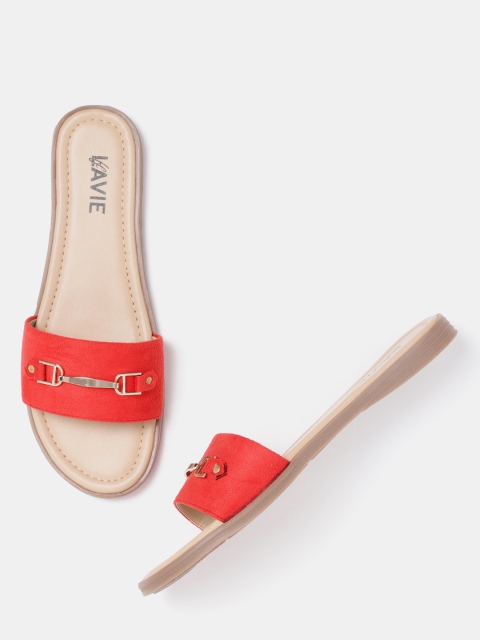 

Lavie Women Coral Red Solid Open Toe Flats