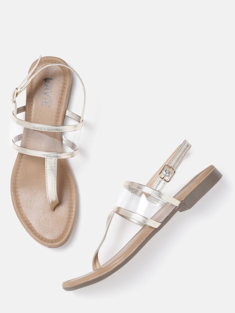 

Lavie Women Gold-Toned & Transparent Solid T-Strap Flats