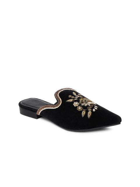 

TRENDS & TRADES Women Black Embellished Suede Mules