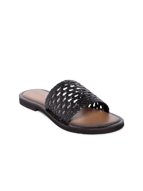

TRENDS & TRADES Women Black Woven Design Leather Open Toe Flats