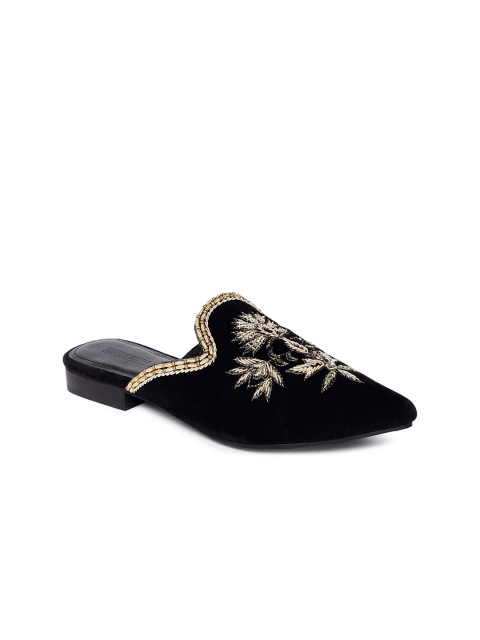 

TRENDS & TRADES Women Black Embellished Suede Mules