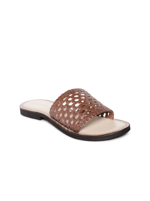 

TRENDS & TRADES Women Brown Woven Design Leather Open Toe Flats