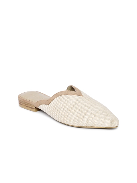 

TRENDS & TRADES Women Off-White Textured Mules