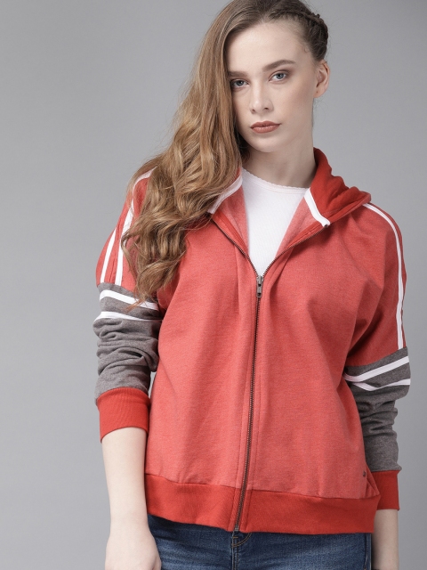 

Roadster Women Rust Red Solid Hooded Sweatshirt