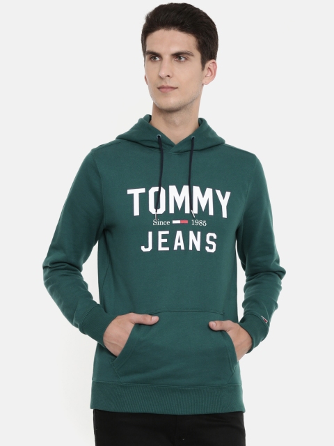 

Tommy Hilfiger Men Teal Green Printed Hooded Sweatshirt