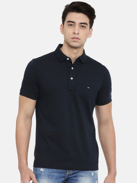 

Tommy Hilfiger Men Navy Blue Solid Polo Collar T-shirt