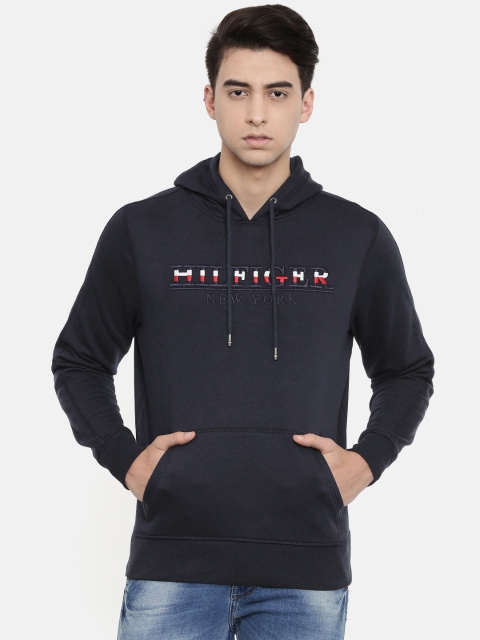 

Tommy Hilfiger Men Navy Blue Embroidered Hooded Sweatshirt