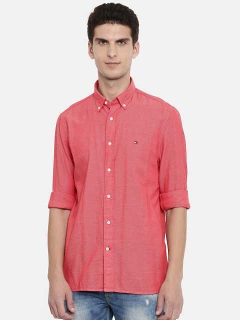 

Tommy Hilfiger Men Red Regular Fit Self Design Casual Shirt