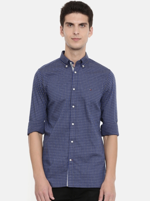

Tommy Hilfiger Men Blue & Grey Slim Fit Checked Casual Shirt